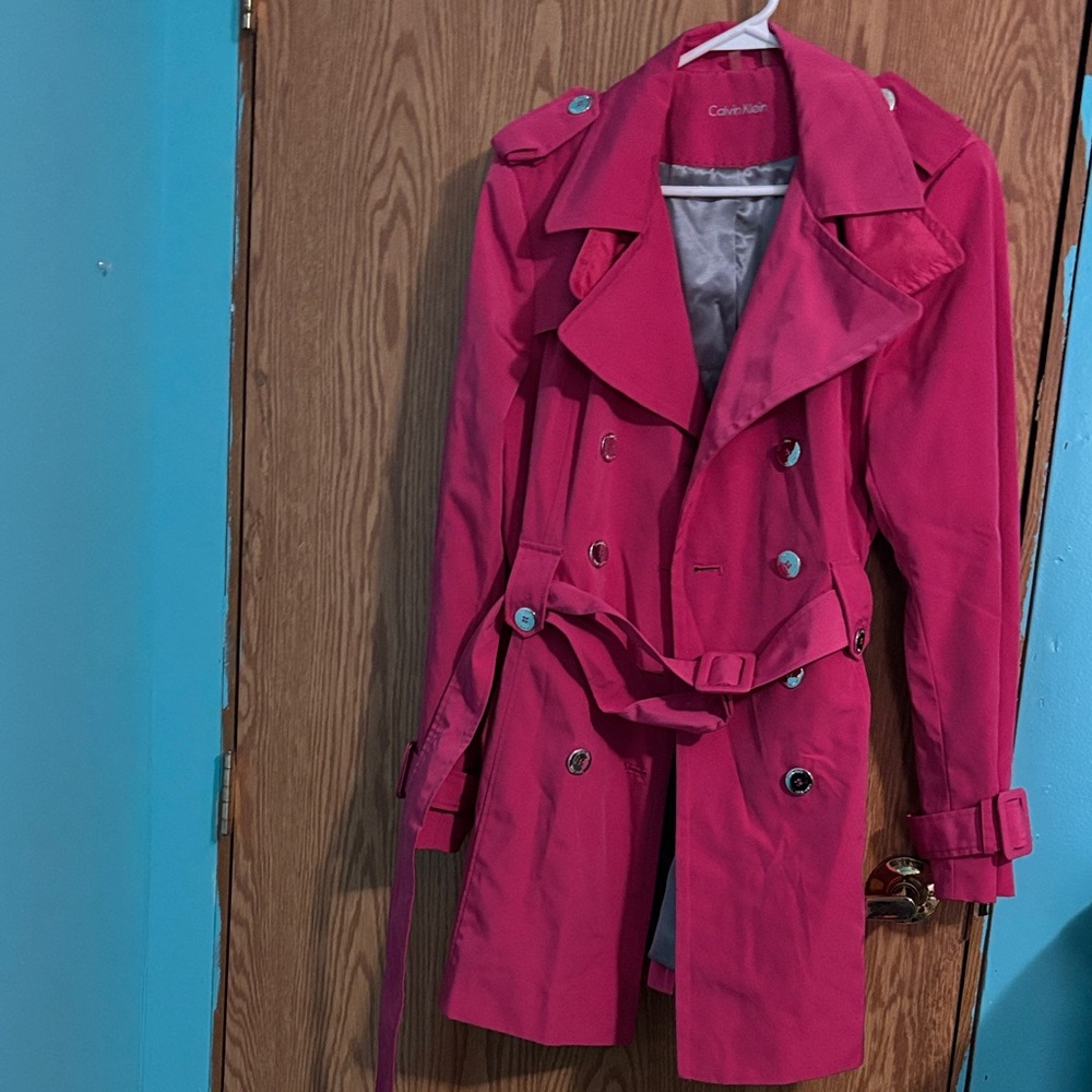 Calvin Klein Fuchsia Trench Coat - Picture 2 of 7
